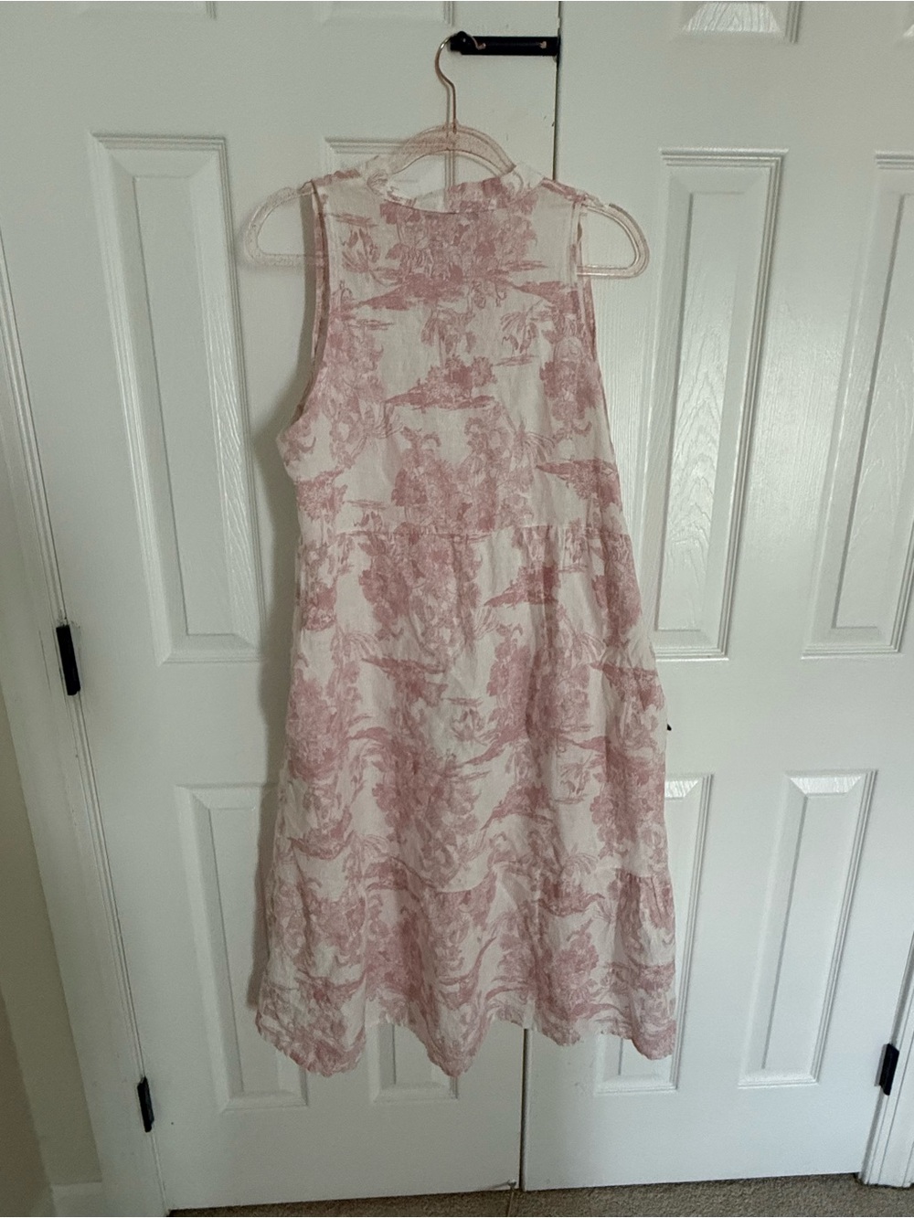 Sleeveless Floral A-Line Dress in Blush Pink linen toiles